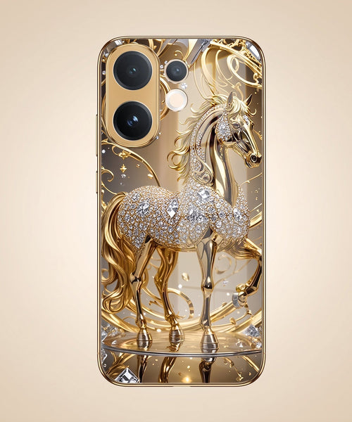 Vivo V60 5G Luxury Horse Texture Gold Electroplated Glass Phone Back Case