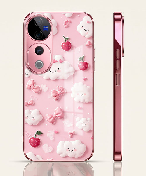 Vivo V40 Pro 5G Luxury 3D Clouds Pink Electroplated Glass Phone Back Case