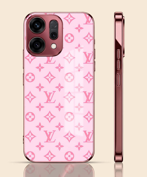 Oppo Reno 14 5G Luxury Monogram Pink Electroplated Glass Phone Back Case