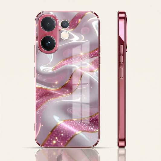 Vivo V60 5G Pearl Marble Pink Electroplated Glass Phone Back Case
