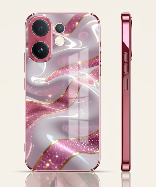 Vivo V60 5G Pearl Marble Pink Electroplated Glass Phone Back Case