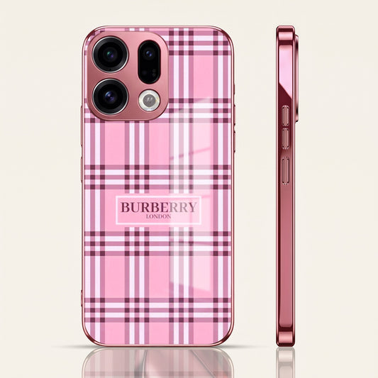 Oppo Find X9 5G Burberry Classic Pink Electroplated Glass Phone Back Case