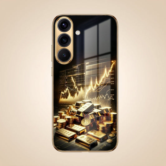 Samsung Galaxy A56 5G Luxury Wealth Trader Gold Electroplated Glass Phone Back Case