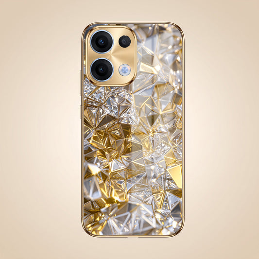 Oppo Reno 13 5G White Diamond Shatter Gold Electroplated Glass Phone Back Case