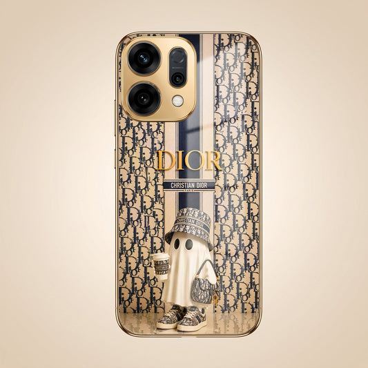 Oppo Reno 14 5G Luxury Dior Gold Electroplated Glass Phone Back Case