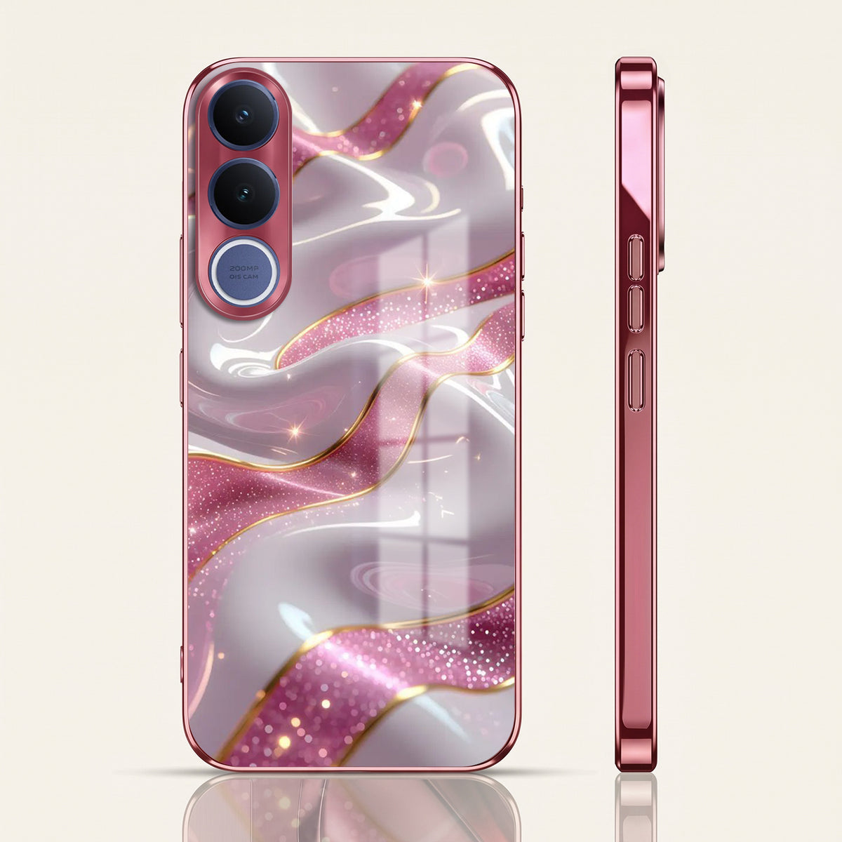 Vivo V70 FE 5G Pearl Marble Pink Electroplated Glass Phone Back Case