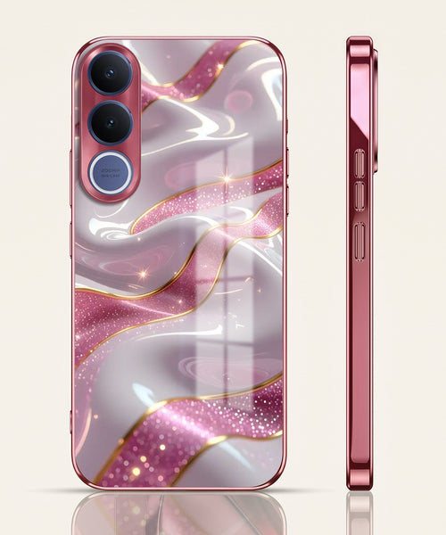 Vivo V70 FE 5G Pearl Marble Pink Electroplated Glass Phone Back Case