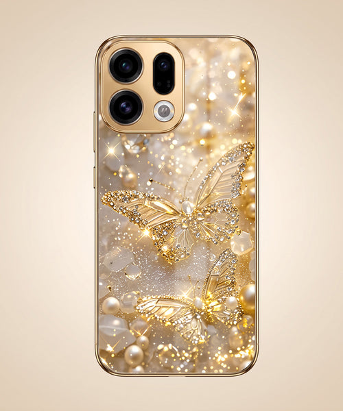 Oppo Find X9 5G Golden Butterfly Gold Electroplated Glass Phone Back Case