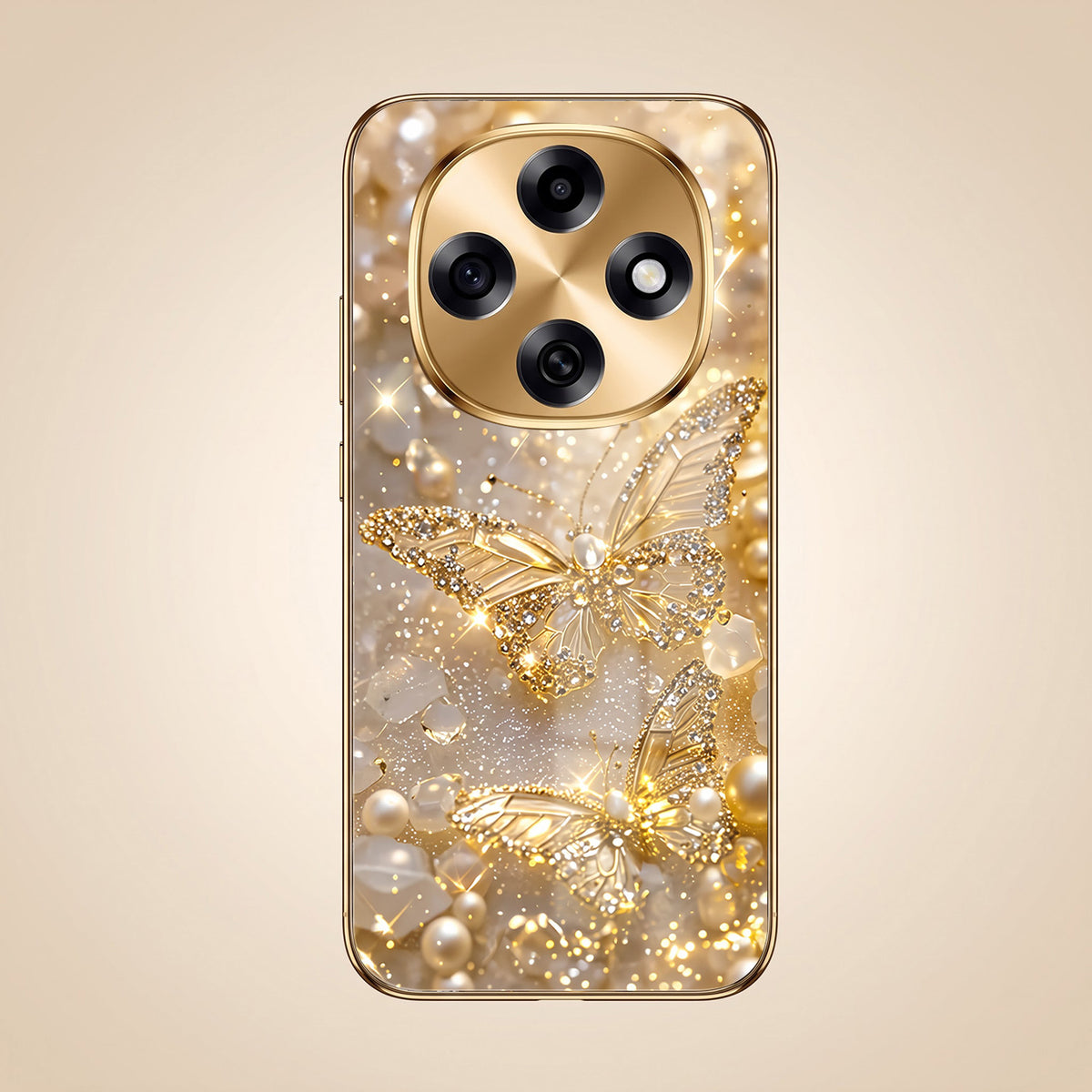 OPPO F31 Pro 5G Golden Butterfly Gold Electroplated Glass Phone Back Case