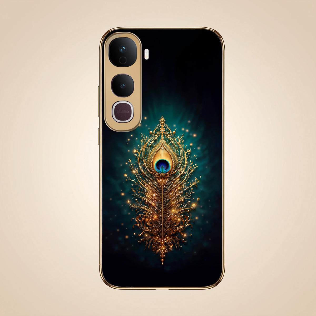 Vivo Y400 Pro 5G Golden Peacock Feather Gold Electroplated Glass Phone Back Case