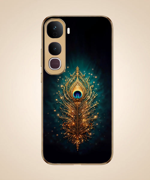 Vivo Y400 Pro 5G Golden Peacock Feather Gold Electroplated Glass Phone Back Case