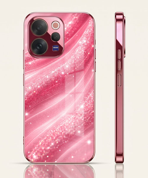 Vivo V70 5G Luxury Glitter Wave Pink Electroplated Glass Phone Back Case