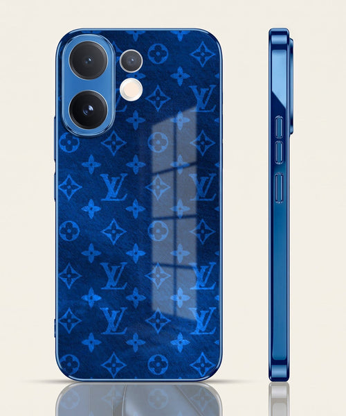 Vivo V60 5G Luxury Monogram Blue Electroplated Glass Phone Back Case