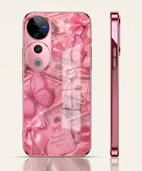 Vivo V40 Pro 5G Luxury Dollar Butterfly Pink Electroplated Glass Phone Back Case