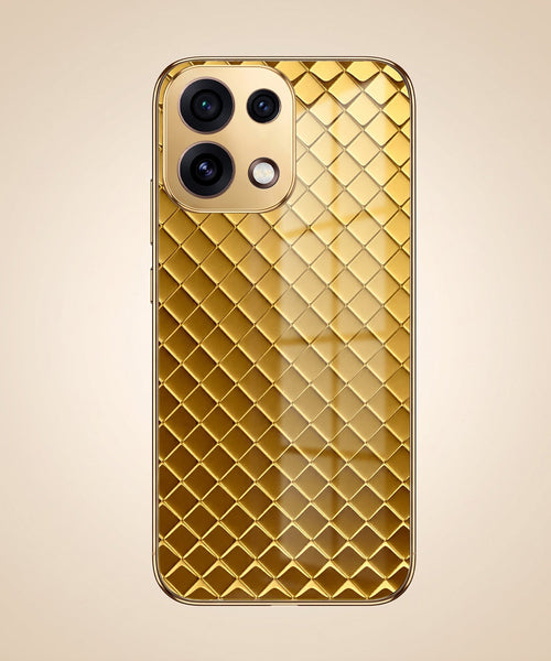 Oppo Reno 16C 5G  Golden Criss Cross Gold Electroplated Glass Phone Back Case