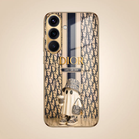 Samsung Galaxy A37 5G Luxury Dior Gold Electroplated Glass Phone Back Case