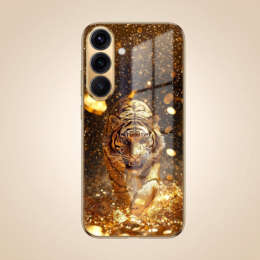 Samsung Galaxy A36 5G Luxury Tiger Gold Electroplated Glass Phone Back Case