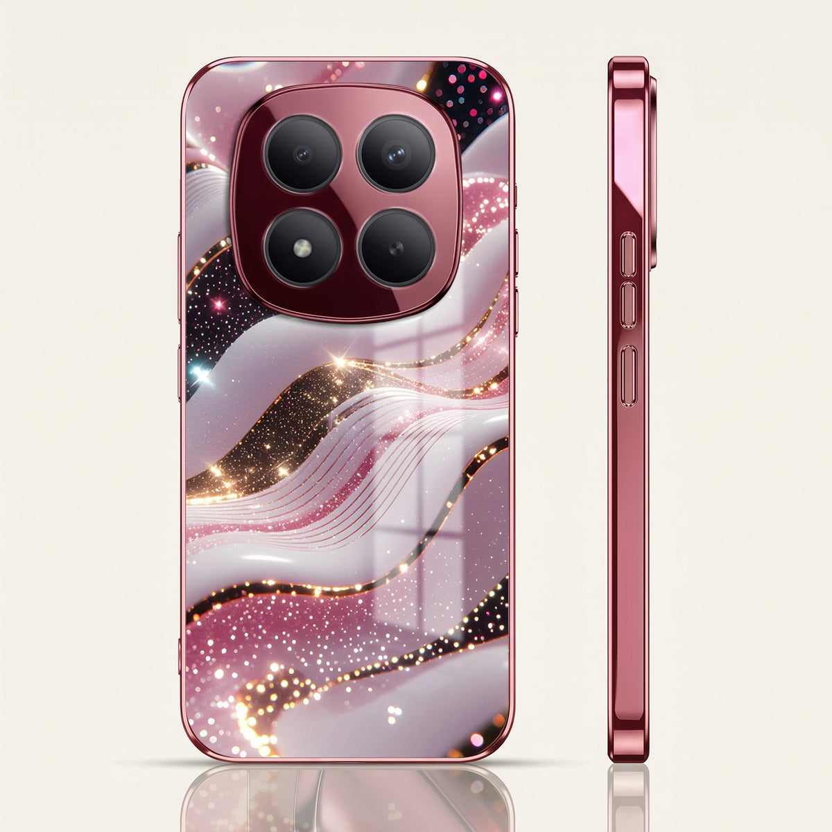 Redmi Note 15 Pro+ 5G Midnight Pearl Wave Pink Electroplated Glass Phone Back Case