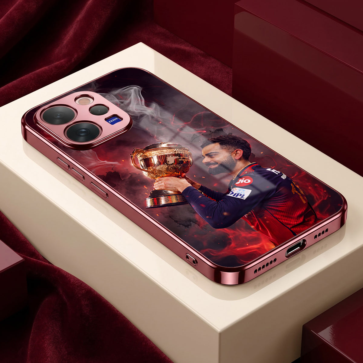 Vivo V70 5G Virat Kohli Burgundy Electroplated Glass Back Case