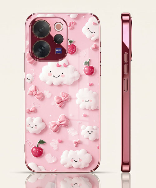Vivo V70 5G Luxury 3D Clouds Pink Electroplated Glass Phone Back Case