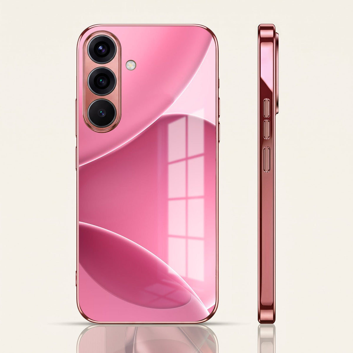 Samsung Galaxy A56 5G Luxury Glossy Wave Pink Electroplated Glass Phone Back Case
