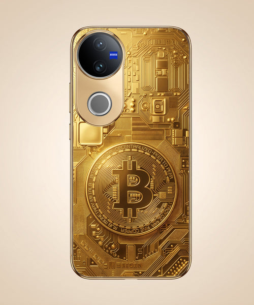 Vivo V50 5G Bitcoin Gold Electroplated Glass Phone Back Case