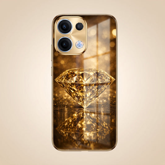 Oppo Reno 13 5G Golden Diamond Gold Electroplated Glass Phone Back Case