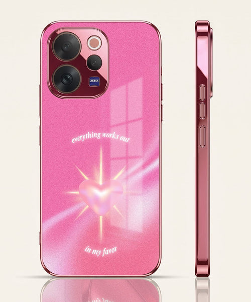 Vivo V70 5G Luxury Glowing Heart Pink Electroplated Glass Phone Back Case