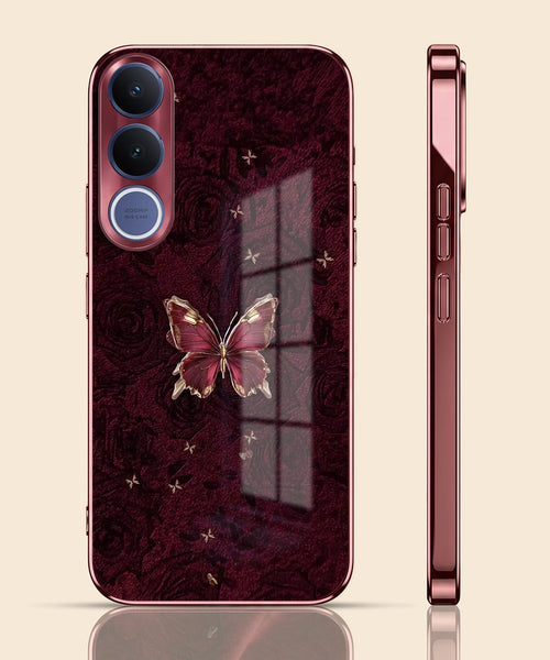 Vivo V70 FE 5G Butterfly Burgundy Electroplated Glass Back Case