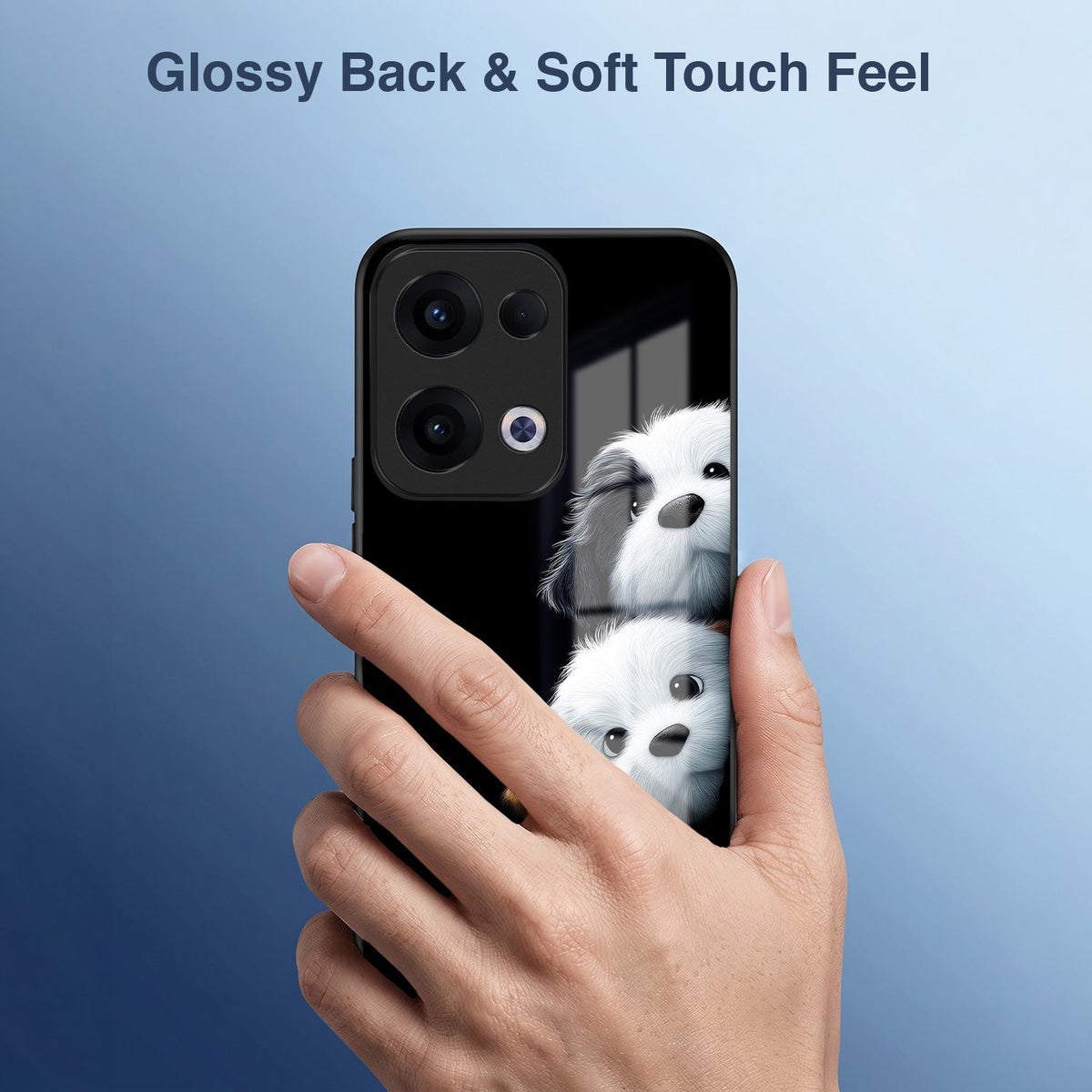 Oppo Reno 13 5G Premium Acrylic Shockproof Glass Back Case (Fluffy Puppies)