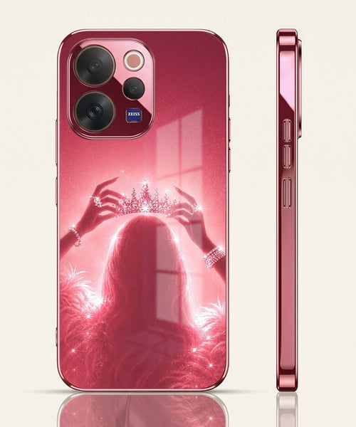 Vivo V70 5G Luxury Crown Queen Pink Electroplated Glass Phone Back Case