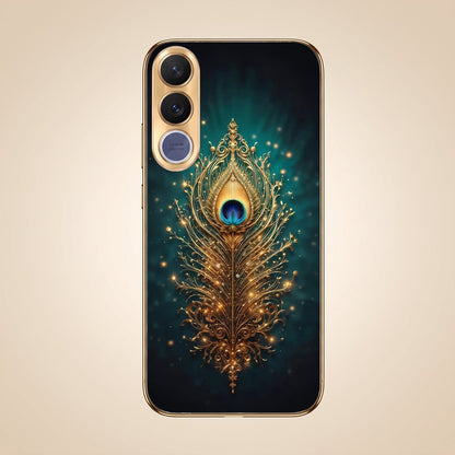 Vivo V70 FE 5G Golden Peacock Feather Gold Electroplated Glass Phone Back Case
