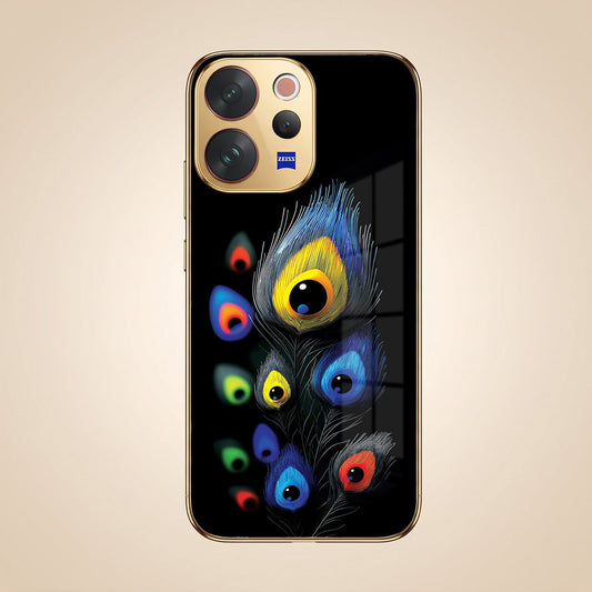 Vivo V70 5G Premium Peacock Feather Gold Electroplated Glass Phone Back Case