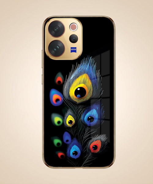 Vivo V70 5G Premium Peacock Feather Gold Electroplated Glass Phone Back Case