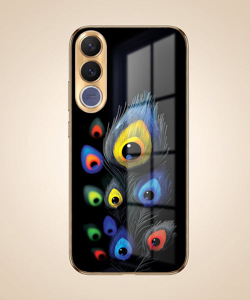 Vivo V70 FE 5G Premium Peacock Feather Gold Electroplated Glass Phone Back Case