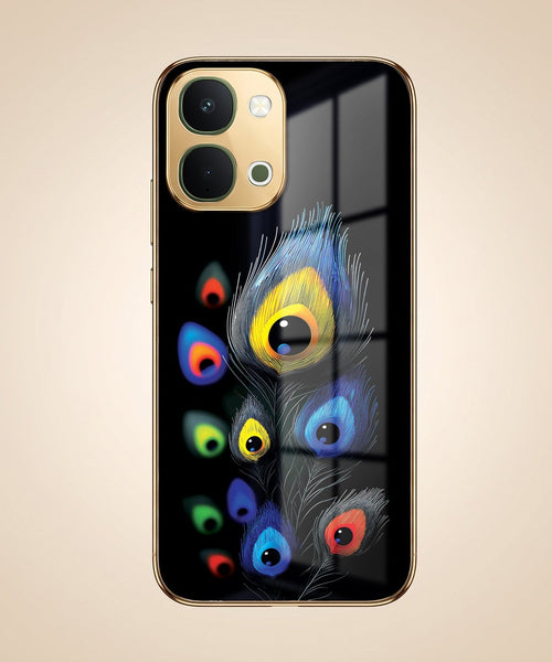 Vivo T5x 5G Premium Peacock Feather Gold Electroplated Glass Phone Back Case