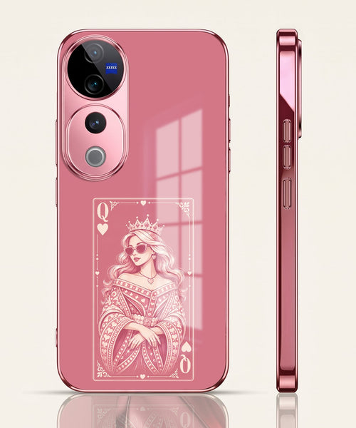 Vivo V40 Pro 5G Luxury Royal Queen Pink Electroplated Glass Phone Back Case