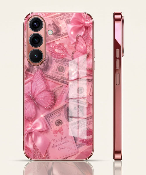 Samsung Galaxy A36 5G Luxury Dollar Butterfly Pink Electroplated Glass Phone Back Case