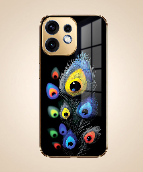 Oppo Reno 16 5G Multi-Feather Peacock Gold Electroplated Glass Phone Back Case
