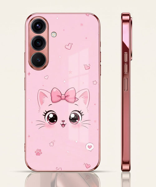 Samsung Galaxy A36 5G Luxury Cute Cat Pink Electroplated Glass Phone Back Case