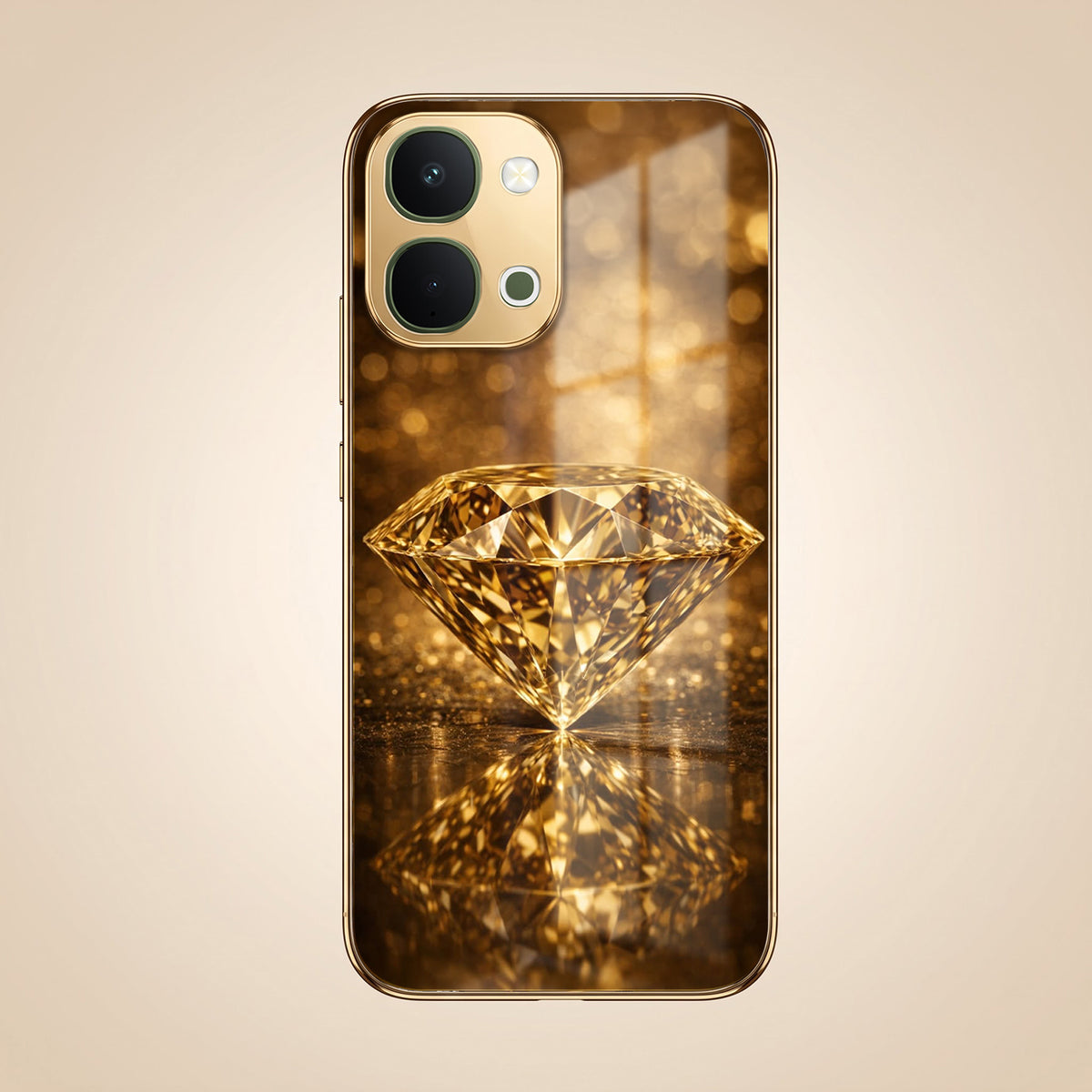 Vivo T5x 5G Golden Diamond Gold Electroplated Glass Phone Back Case