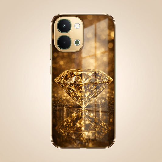 Vivo T5x 5G Golden Diamond Gold Electroplated Glass Phone Back Case