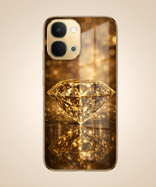 Vivo T5x 5G Golden Diamond Gold Electroplated Glass Phone Back Case
