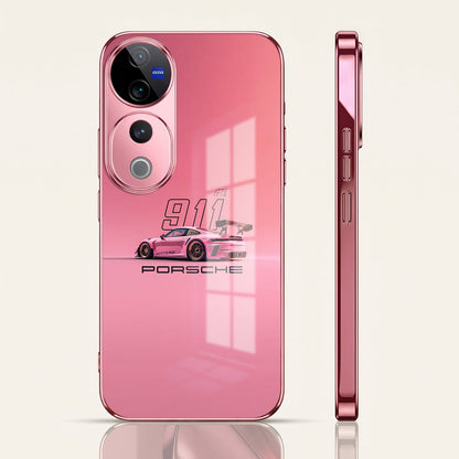 Vivo V40 Pro 5G Luxury Porsche 911 Pink Electroplated Glass Phone Back Case