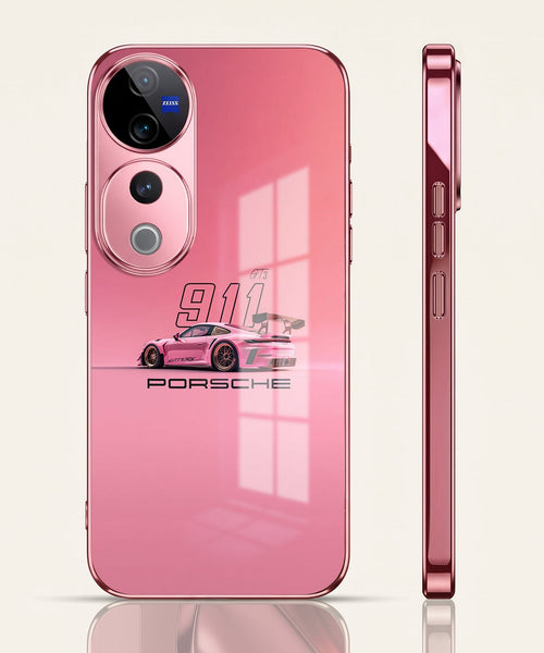 Vivo V40 Pro 5G Luxury Porsche 911 Pink Electroplated Glass Phone Back Case