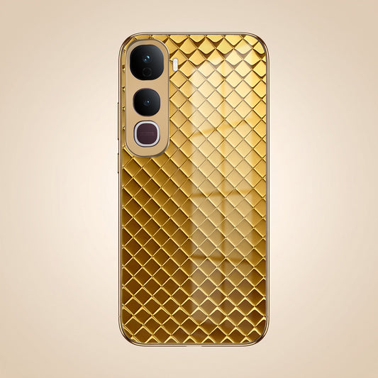 Vivo Y400 Pro 5G Golden Criss Cross Gold Electroplated Glass Phone Back Case