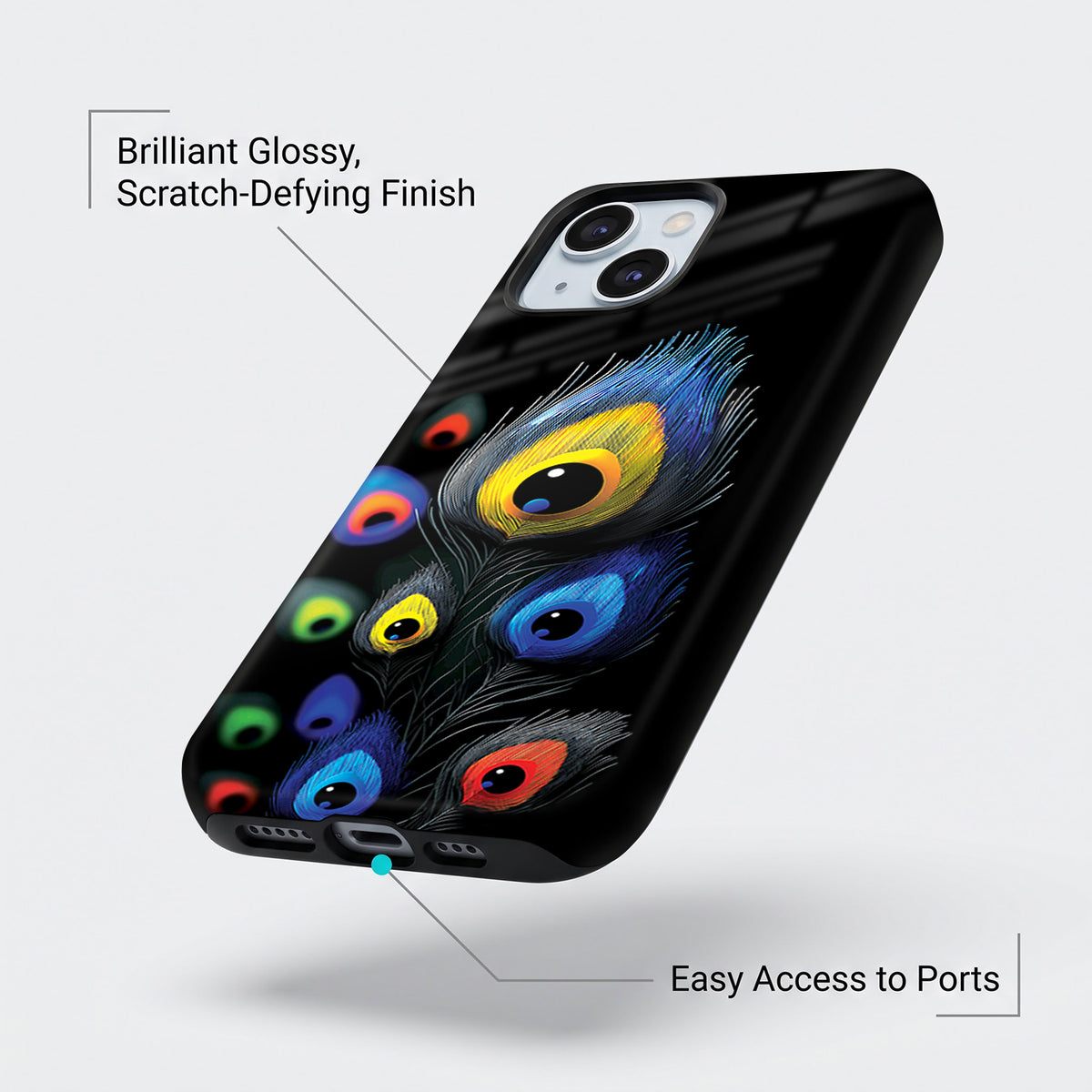 iPhone 15 5G Multi-Feather Peacock Protective Case