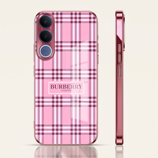 Vivo V70 FE 5G Burberry Classic Pink Electroplated Glass Phone Back Case