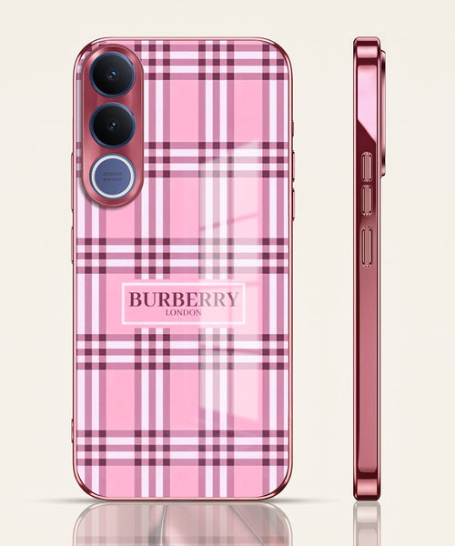 Vivo V70 FE 5G Burberry Classic Pink Electroplated Glass Phone Back Case