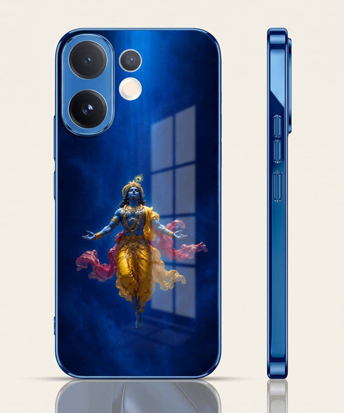 Vivo V60 5G Lord Krishna Blue Electroplated Glass Phone Back Case